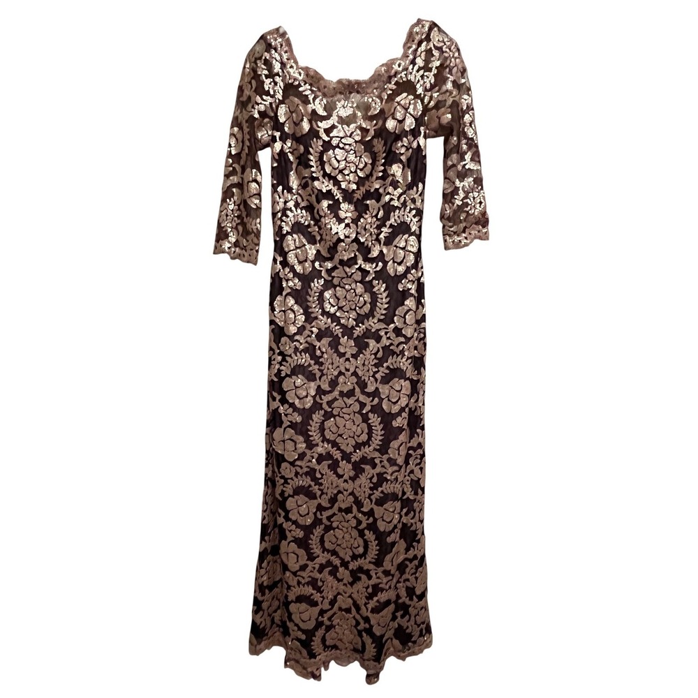 Tadashi Shoji BHLDN Yvonne Gown Women 6 Rose Gold Sequin Lace 3/4 Formal Evening - Picture 3 of 10